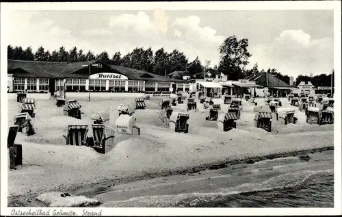Ak Ostseebad Grömitz in Holstein, Strand, Kursaal, Strandkörbe