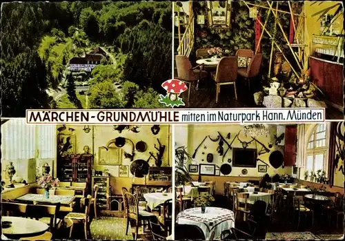Ak Laubach Hann. Münden in Niedersachsen, Märchen-Grundmühle, Gastraum, Fliegenpilz