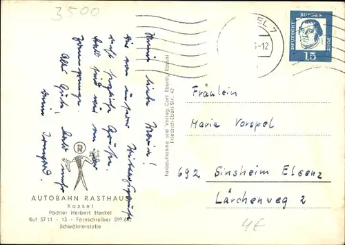 Ak Kassel in Hessen, Autobahn Rasthaus Kassel, Schwälmerstube