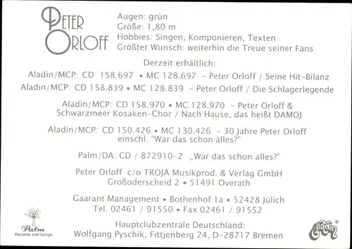 Ak Sänger Peter Orloff, Portrait, Autogramm