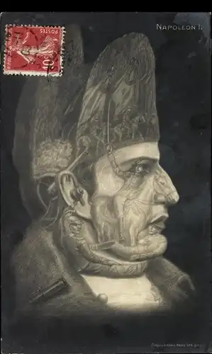 Künstler Ak Napoleon Bonaparte, Metamorphose, Gesicht aus Schlachtszenen