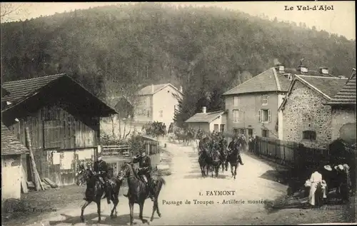 Ak Faymont Le Val d'Ajol Vosges, Passage de Troupes, Artillerie montee