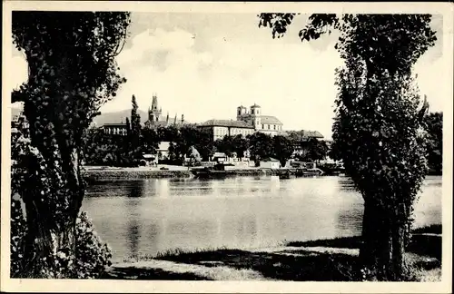 Ak Litoměřice Leitmeritz Region Aussig, Blick auf den Ort, Flusspartie