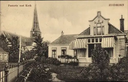 Ak Zuidhorn Groningen, Pastorie met Kerk