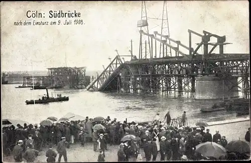 Ak Köln am Rhein, Im Bau befindliche Südbrücke nach dem Einsturz 1908