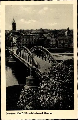 Ak Minden in Westfalen, Weserbrücke, Wesertor