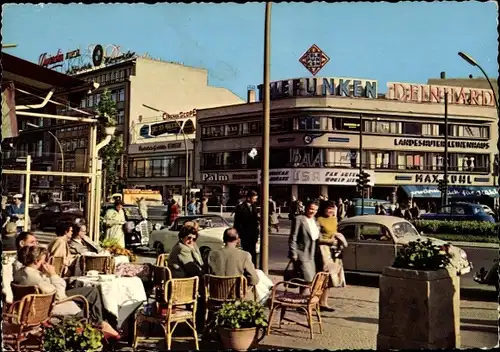 Ak Berlin Charlottenburg, Kurfürstendamm, Straßencafé, Telefunken Werbung