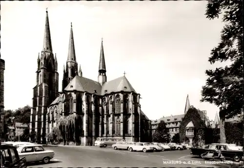 Ak Marburg an der Lahn, Elisabethkirche, Autos