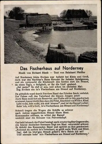 Ak Norderney in Ostfriesland, Fischerhaus, Liedtext, Richard Blank, Reinhard Pfeiffer