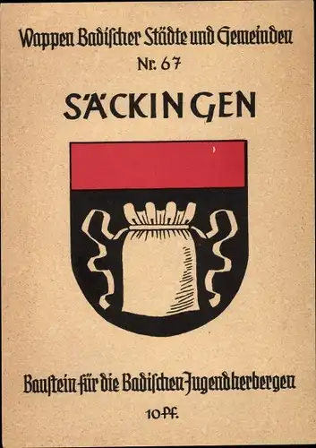 Wappen Ak Bad Säckingen am Hochrhein, Baustein für die badischen Jugendherbergen