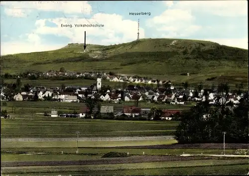 Ak Wassertrüdingen in Mittelfranken, Hesselberg, ev. Volkshochschule, Panorama