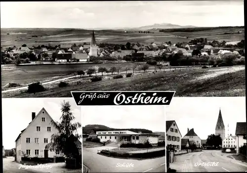 Ak Ostheim vor der Rhön Unterfranken, Panorama, Jugendheim, Schule, Partie im Ort