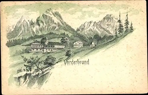 Litho Schönau am Königssee Oberbayern, Vorderbrand, Gasthof