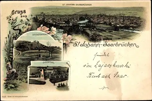Litho St. Johann Saarbrücken, Gesamtansicht, Ehrenthal, Spichernberg