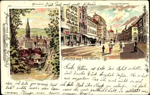 Litho Freiburg im Breisgau, Münster, Kaiserstraße