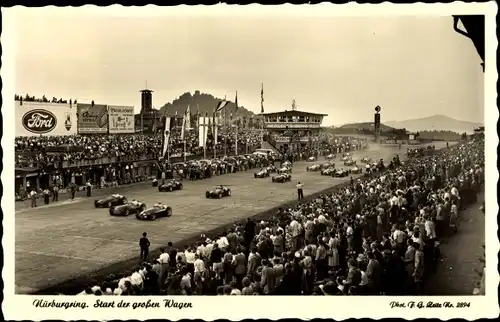 Ak Nürburg in der Eifel, Nürburgring, Start der großen Wagen, Reklame