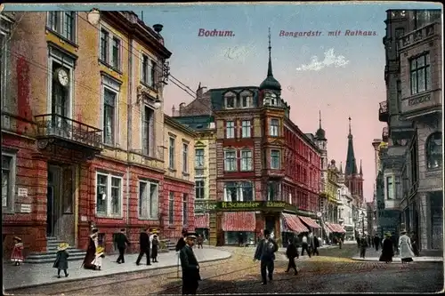 Ak Bochum im Ruhrgebiet, Bongardstraße mit Rathaus, Handlung H. Schneider