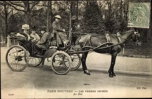 Ak Paris Nouveau, Les femmes cocher, Au Bois