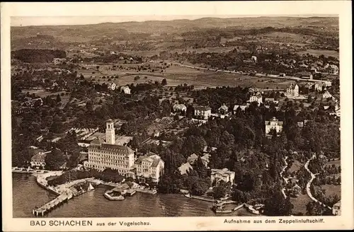 Ak Bad Schachen Lindau am Bodensee Schwaben, Vogelschau aus einem Zeppelinluftschiff