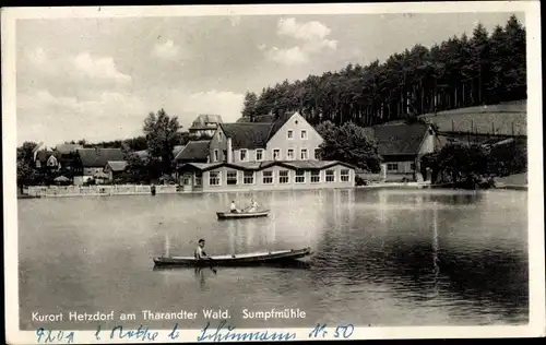 Ak Hetzdorf Halsbrücke in Mittelsachsen, Sumpfmühle, Bootspartie