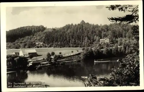 Ak Lauenhain Mittweida in Sachsen, Zschopau mit Bootshaus und Waldhaus