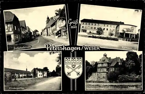 Ak Petershagen an der Weser Nordrhein Westfalen, Rathaus, Bahnhofsstraße, Schloss, Kindergarten