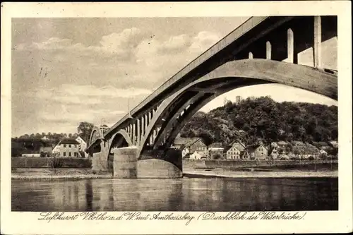 Ak Vlotho in Nordrhein Westfalen, Teilansicht mit Amthausberg, Weserbrücke