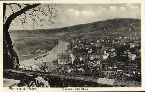Ak Vlotho an der Weser, Ortschaft und Umgebung, Flusspartie, Blick vom Amthausberg