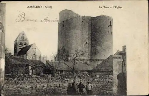 Ak Ambleny Aisne, La Tour et l'Èglise