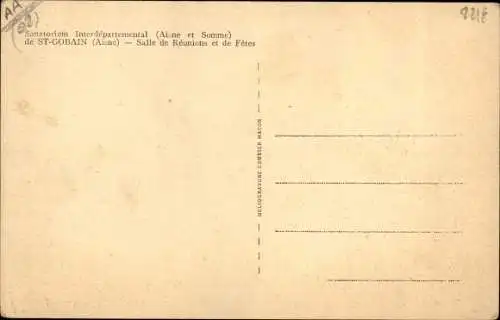 Ak Saint Gobain Aisne, Sanatorium Interdépartemental, Salle de Reunion et de Fetes