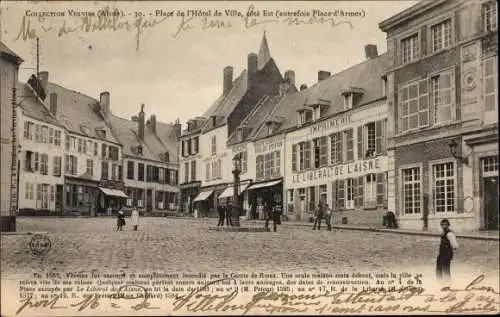 Ak Vervins Aisne, Placé de l'Hotel de Ville, cóté Est, Imprimerie, Le Liberal de l'Aisne