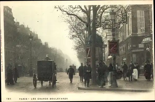 Ak Paris, Les Grands Boulevards, Kutsche, Straße, Passanten