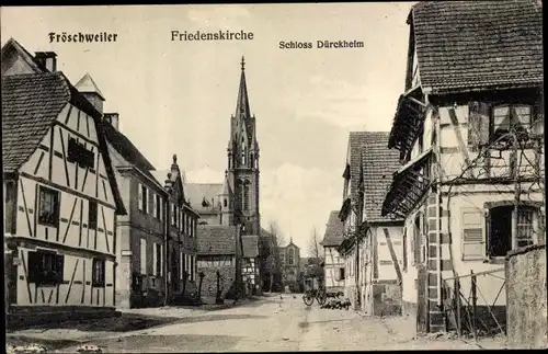 Ak Frœschwiller Froeschwiller Fröschweiler Elsass Bas Rhin, Friedenskirche, Schloss Dürckheim