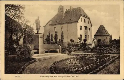 Ak Pegau in Sachsen, Schmuckplatz am König Albert Denkmal