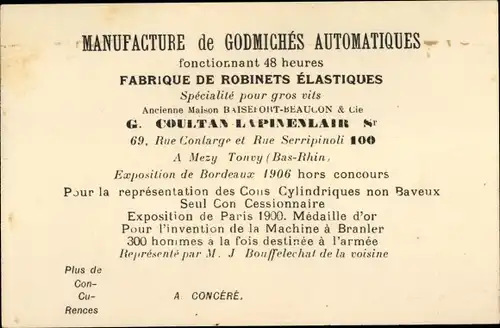 Ak Mezy Tonvy Bas Rhin, Manufacture de Godmichés Automatiques, Fabrique de Robinets Elastiques