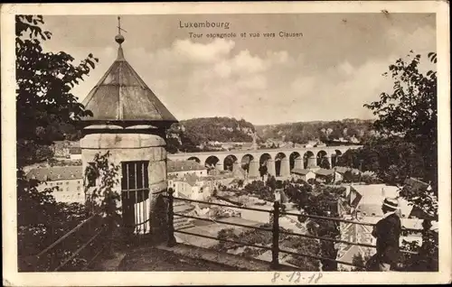 Ak Luxemburg Luxembourg, Tour espagnole et vue vers Clausen