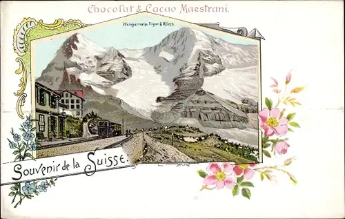 Litho Wengernalp Kanton Bern Schweiz, Eiger, Mönch, Bahnstation, Chocolat & Cacao Maestrani