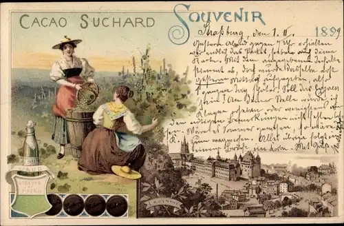 Litho Lausanne Kanton Waadt, Cacao Suchard, Teilansicht, Frauen in Tracht