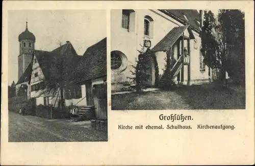 Ak Großsüßen Süßen an der Fils Württemberg, Kirche, Kirchenaufgang, ehem. Schulhaus