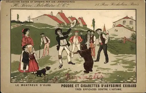 Ak Le Montreur d'Ours, Poudre et Cigarettes d'Abyssinie Exibard, Laboratoires Ferré, Blottiere & Cie