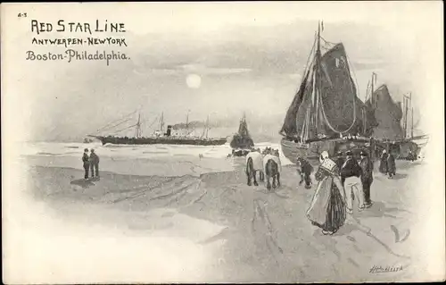 Künstler Ak Red Star Line, Passagierdampfer Antwerpen New York, Boston, Philadelphia