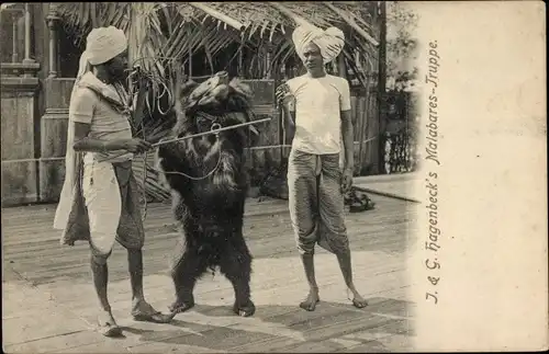 Ak J. & G. Hagenbeck's Malabares Truppe, Inder mit Tanzbär