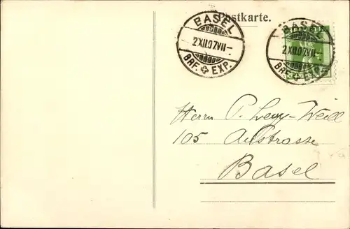 Ak Schweizer Briefmarke, Helvetia, 5 Franco, Knabe Tell mit Äpfeln, Schirm