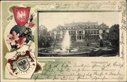 Präge Wappen Ak Frankfurt am Main, Palmengarten, Springbrunnen