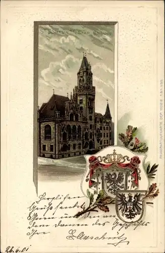 Präge Wappen Litho St. Johann Saarbrücken im Saarland, Rathaus