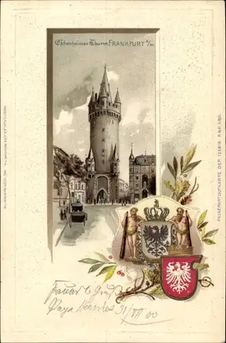 Präge Wappen Litho Frankfurt am Main, Eschenheimer Turm