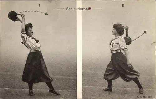 Ak Schleuderball, Turnerinnen, Frauenturnen in Bild und Wort