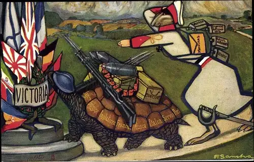 Künstler Ak De Haas en de Schildpad, Hase und Schildkröte, Victoria, Allegorie, Fabel