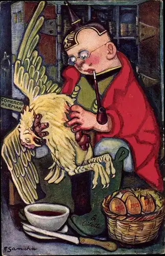 Künstler Ak The Hen that laid the Golden Eggs, Karikatur Deutschland 1. WK