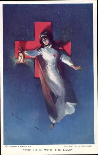 Künstler Ak The Lady with the Lamp, Red Cross, Krankenschwester, Laterne